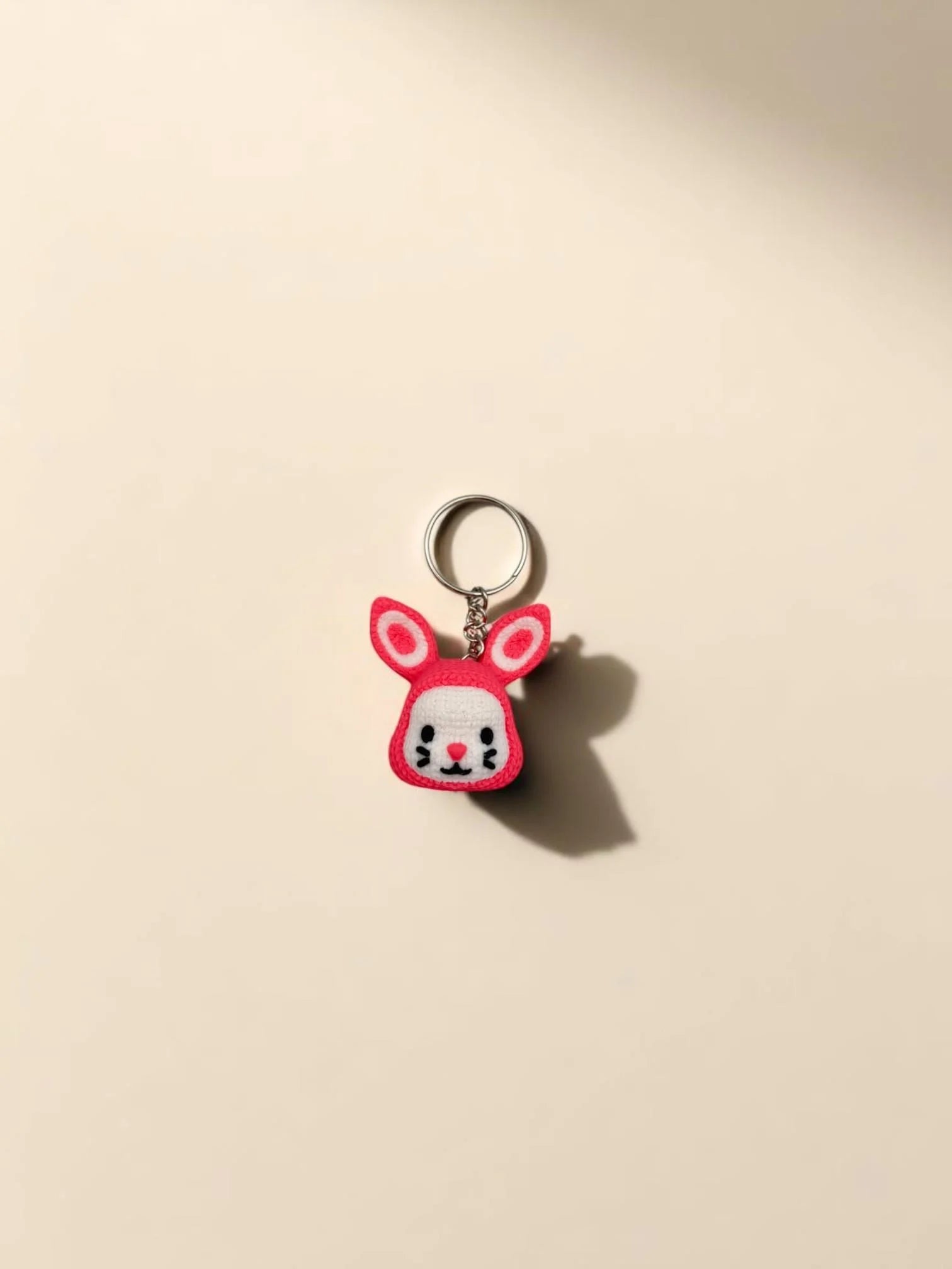 Cute 3D Printed Pink Bunny Face Keychain