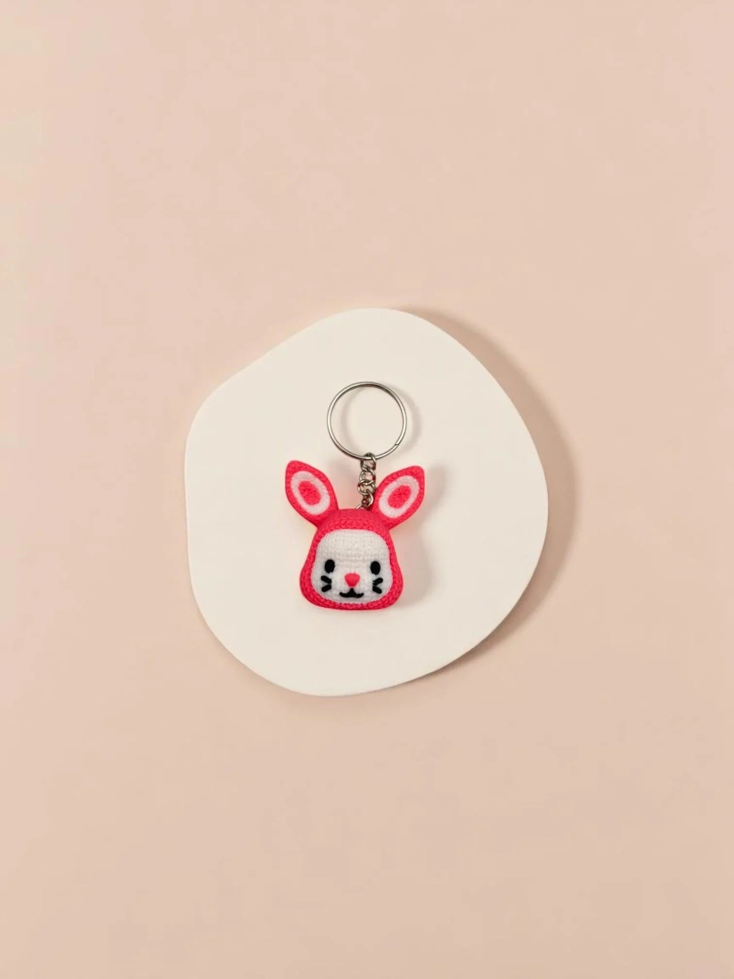 Cute 3D Printed Pink Bunny Face Keychain