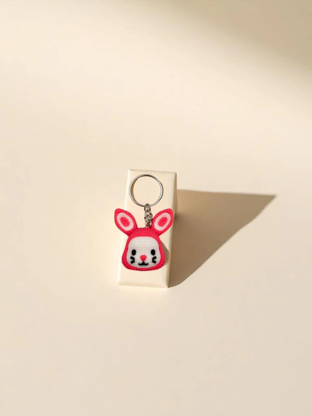 Cute 3D Printed Pink Bunny Face Keychain